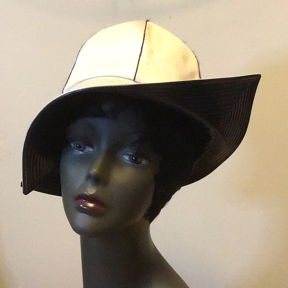 1960s Mr. John Ivory Faille Mod Hat W/ Wide Navy Patent Trapunto Stitched Brim main image 3
